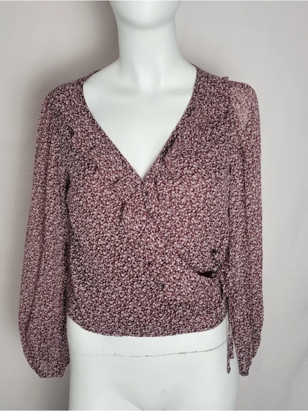 Abercrombie & Fitch Floral Faux Wrap Blouse Long Sleeve Size XS - Picture 2 of 5